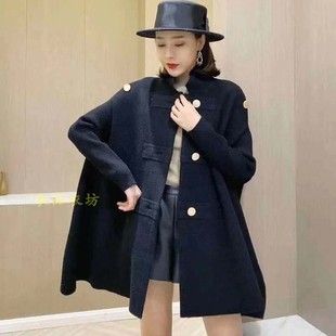 外套2021女装中长款针织马甲仿水貂绒外套秋冬开衫纯色小翻领加大