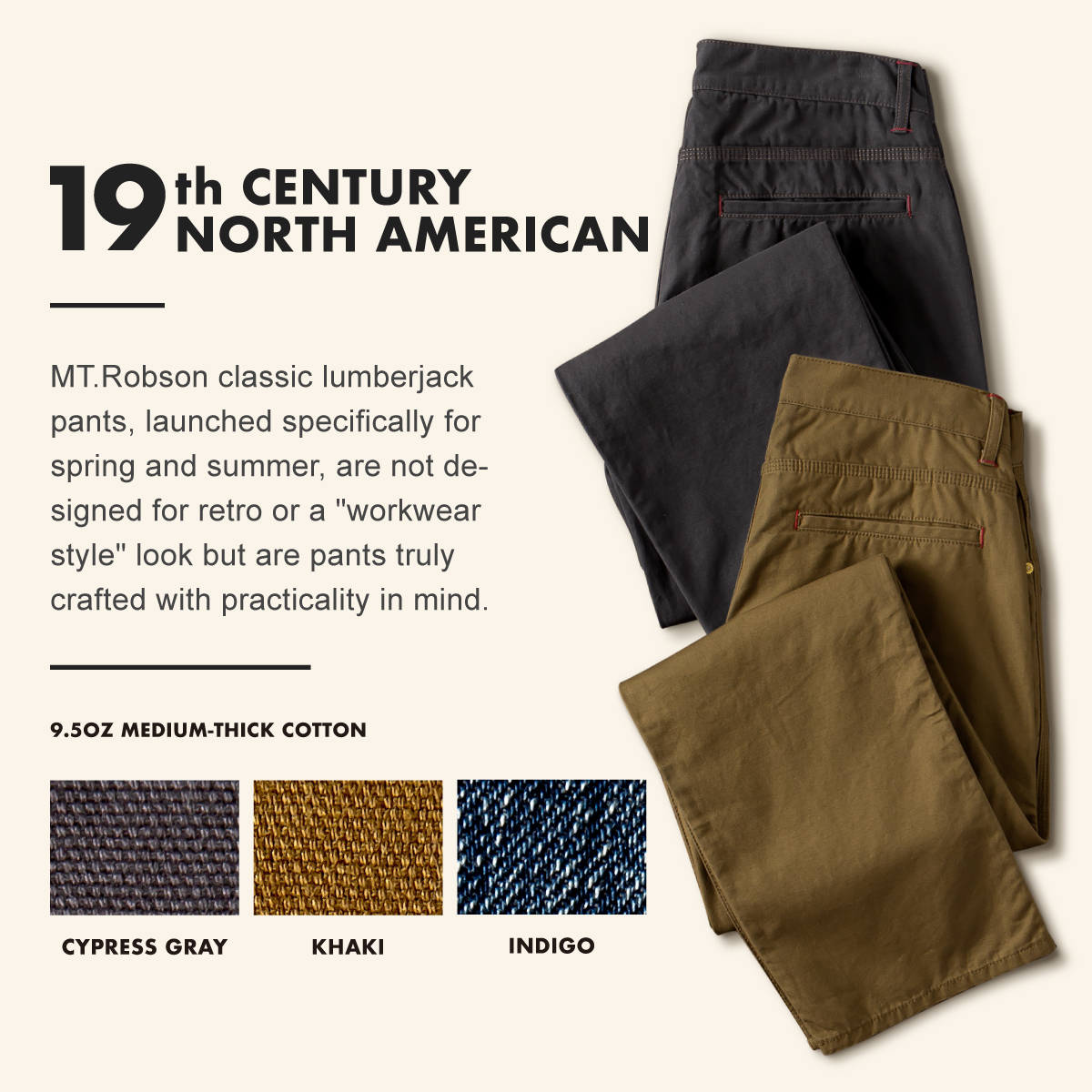 【夏季款9.5盎司】MTROBSON 美式经典休闲工装裤伐木裤三本针复古