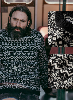 【限定款】MTROBSON 重磅羊毛圆领套头衫毛衣美式复古男女费尔岛