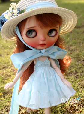 小布blythe花朵草帽 小布捆带草帽 娃衣blythe吊带裙 holala娃衣