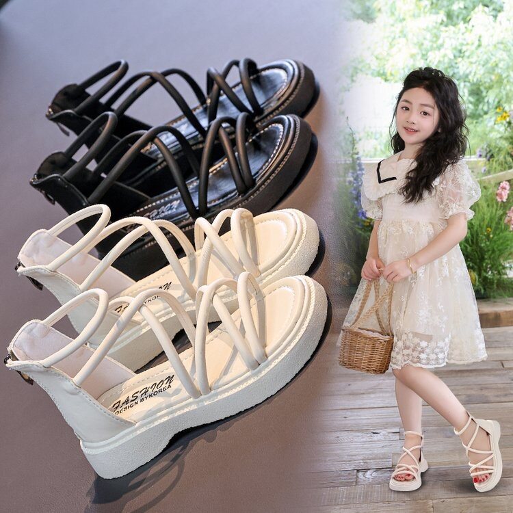 女童凉鞋2026年夏季新款罗马鞋中大童软底鞋子小女孩夏款时尚凉鞋