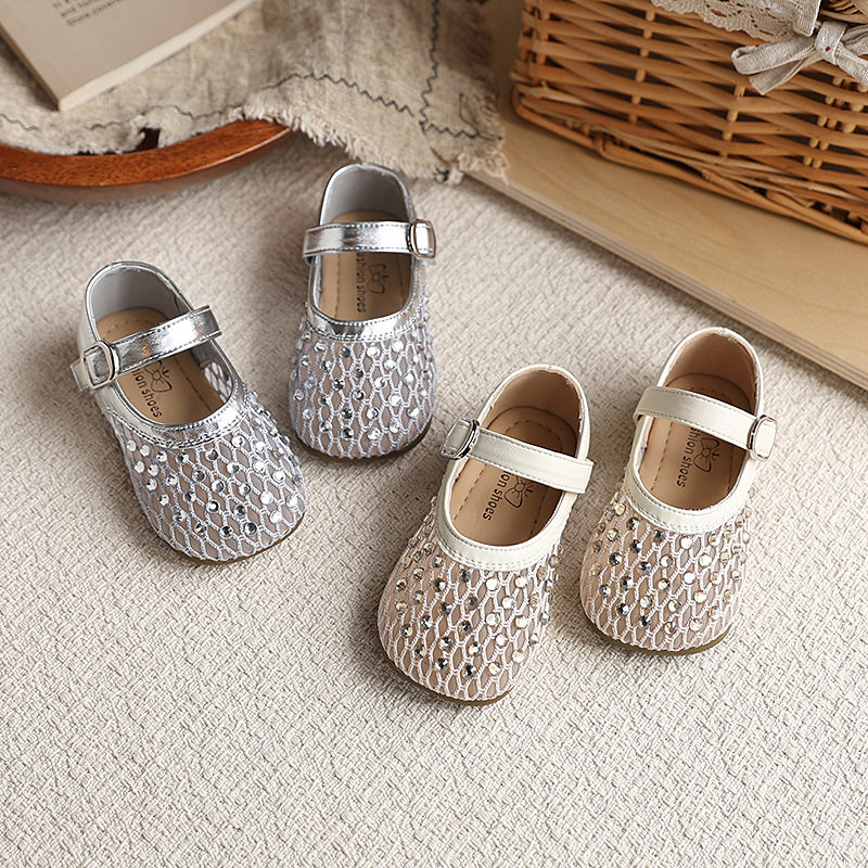 ins小香风水钻凉鞋2026夏季新款韩版女童镂空公主网鞋软底配裙子