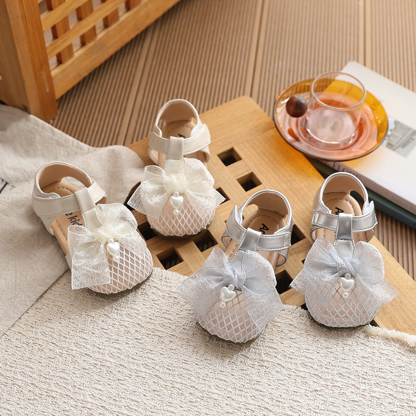 ins小香风包头凉鞋2026夏季新款韩版女童蕾丝蝴蝶结公主鞋配裙子