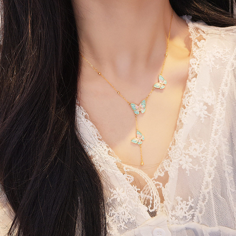 s925纯银蝴蝶项链女轻奢小众设计感高级精致锁骨链2025新款爆款