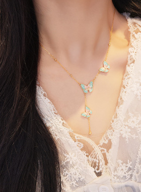 925纯银古法珐琅流苏蝴蝶项链女