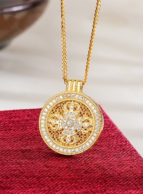 s925纯银八宝罗盘项链古法新中式