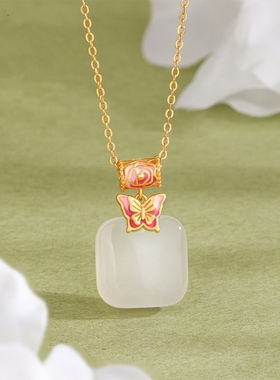 平安无事牌白玉髓项链新中式纯银