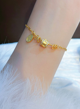 纯银六字真言手链女招财手饰轻奢