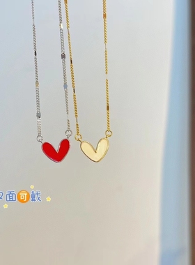 s925纯银小众甜美双面心形锁骨链