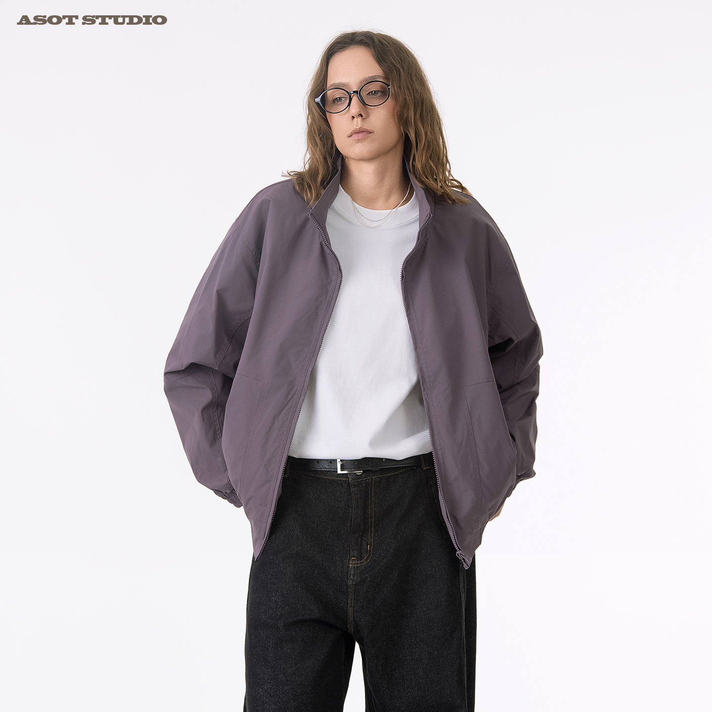 ASOT 纯色夹克中性风cozyfit春秋日系无性别宽松休闲立领外套