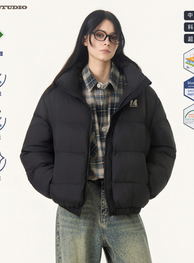 ASOT 特氟龙防泼水贴布绣字母立领棉服男女秋冬美式复古保暖外套