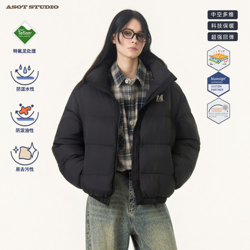 ASOT 特氟龙防泼水贴布绣字母立领棉服男女秋冬美式复古保暖外套