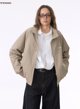 ASOT刺绣夹克美式复古无性别纯色外套休闲cozyfit宽松薄款上衣