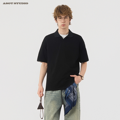 ASOT 夏季简约翻领POLO衫短袖男宽松休闲通勤cleanfit男生半袖