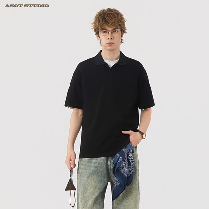 ASOT 夏季简约翻领POLO衫短袖男宽松休闲通勤cleanfit男生半袖