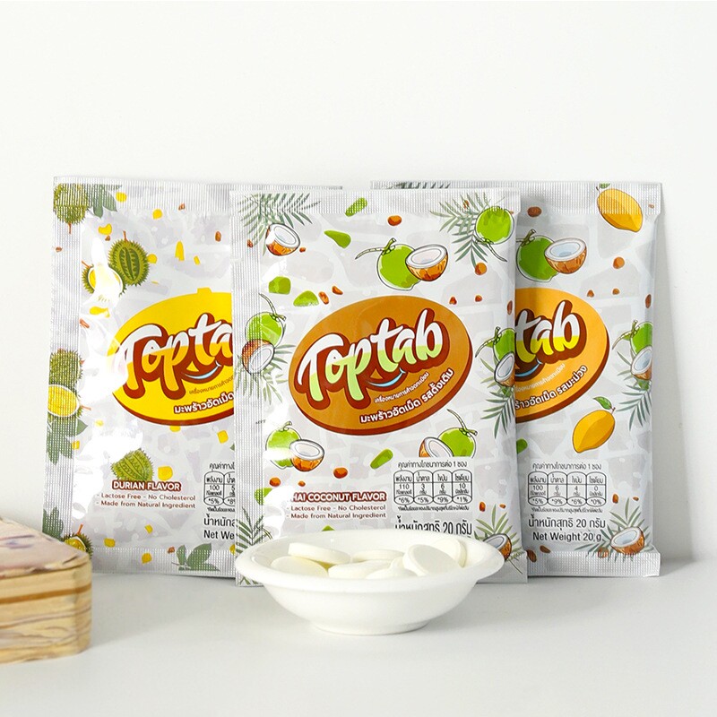 泰国进口Toptab芒果榴莲味椰子片糖压片糖果椰子糖儿童休闲小零食