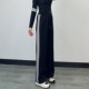 加长休闲阔腿裤 女秋冬加绒175高个子高腰三条杠显瘦拖地运动裤 子