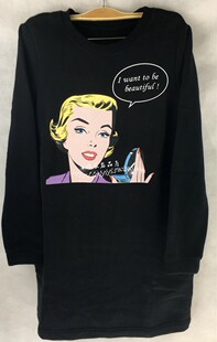 女装秋季新款圆领长袖甜美百搭人物头像冬天加绒打底裙连衣裙
