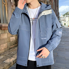 秋季外套男士插色修身連帽短款青年百搭休閒夾克