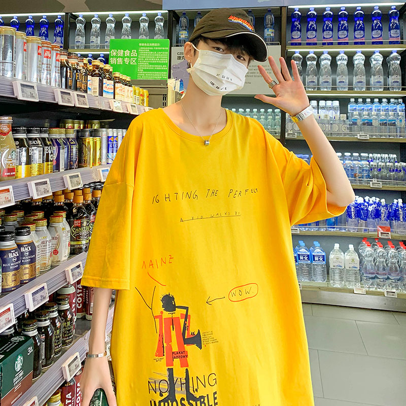 Hong Kong style cotton round neck cartoon printed T-shirt short sleeve 5 / 5 sleeve summer base coat