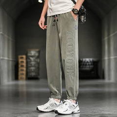 春裝新款側邊字母運動休閒褲男衛褲寬鬆束腳褲