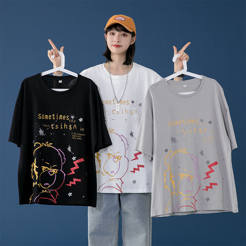 Summer Cotton Short Sleeve T-Shirt casual loose print hip hop college men's and women's top