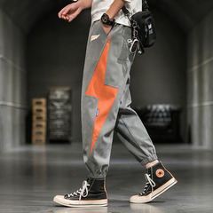 春裝新款側邊撞色運動休閒褲男衛褲大寬鬆束腳褲