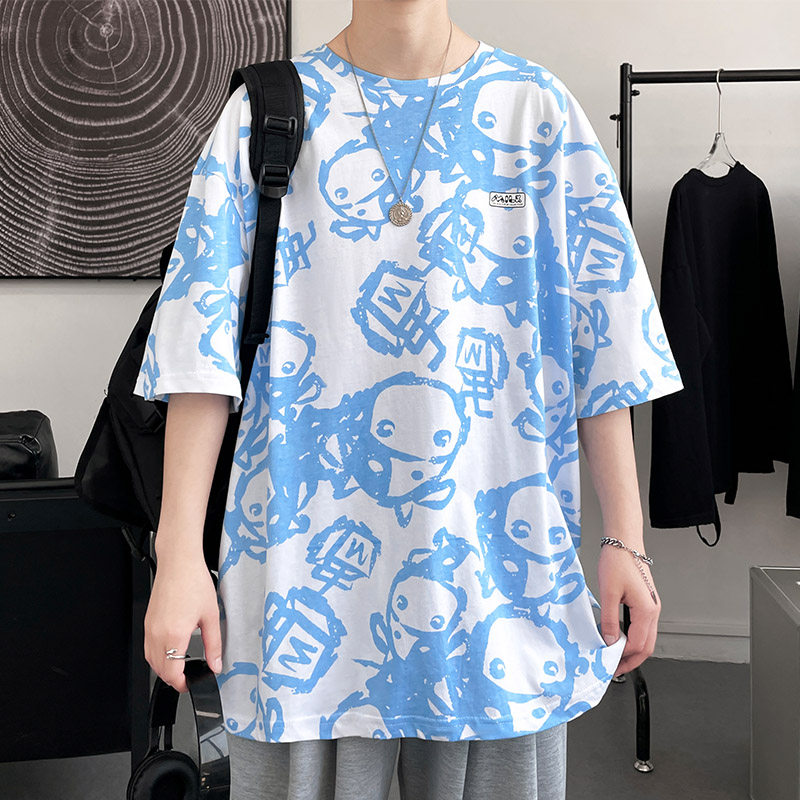 熊貓滿印流行圓領短袖T恤棉五分半袖夏季打底衫