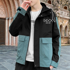 秋季外套男士插色修身連帽短款青年百搭休閒夾克