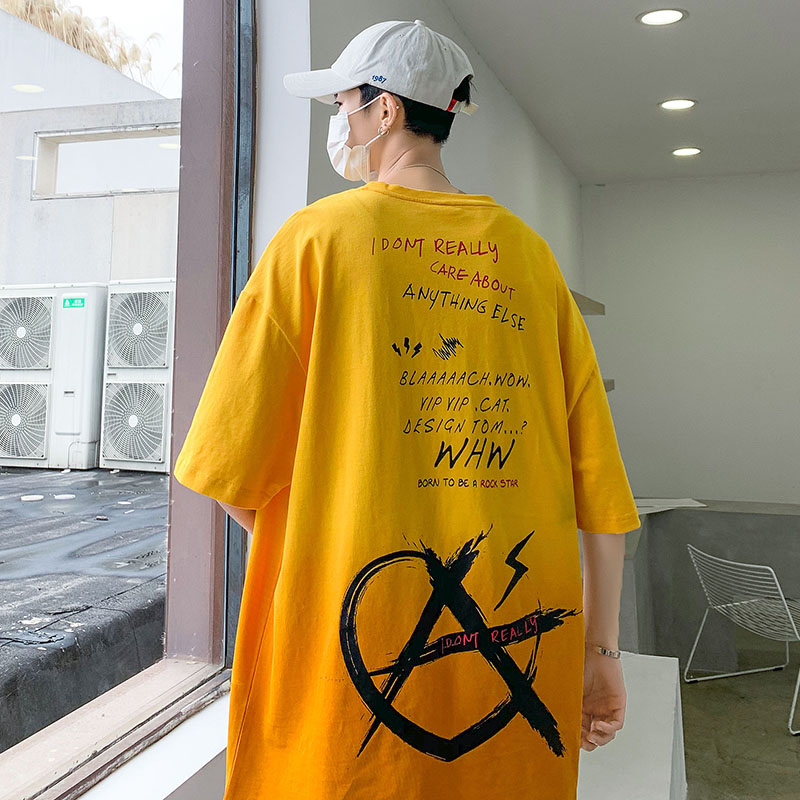 港風棉圓領漸變色印花恤短袖五分半袖夏季打底衫