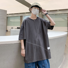 Hong Kong style cotton round neck striped printed T-shirt short sleeve 5 / 5 sleeve summer base coat