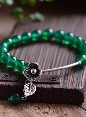 天然单圈绿玛瑙树叶手串