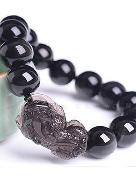 冰彩龙头黑曜石霸王风单圈手串