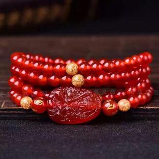 天然红玛瑙108粒手链  红玛瑙虚空藏菩萨手串 属牛虎守护神手链