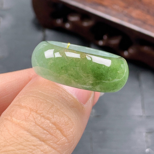 19号缅甸天然A货翡翠 T798 内径18.9mm 冰黄半山水戒指轮胎冰秋香