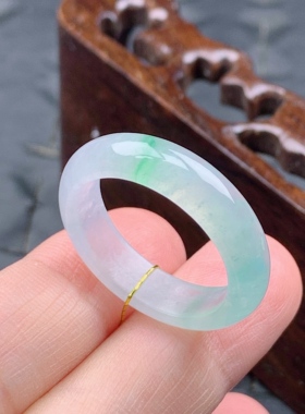 23号缅甸天然A货翡翠 T971 内径20.4mm 冰晴底飘金丝绿半山水戒指