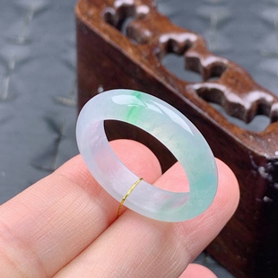 冰晴底飘金丝绿半山水戒指 内径20.4mm 23号缅甸天然A货翡翠 T971