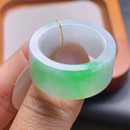 25-26号缅甸天然A货翡翠 T1282 内径21.5-12.2-4mm 飘阳绿扳指