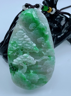 缅甸天然A货翡翠 8108 尺寸78.4/46.6/11.8mm 飘阳绿山水吊坠