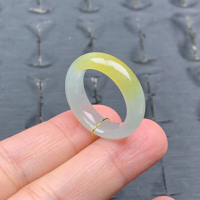 15.16号缅甸天然A货翡翠T529内径17.6mm 冰胶半山水黄翡戒指素圈