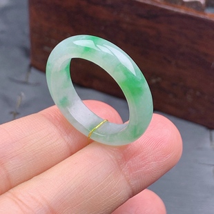 3.4mm 20号缅甸天然A货翡翠 5.4 内径19.4 飘绿戒指圆戒 T950