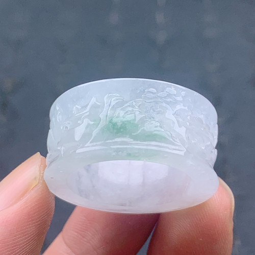 #29号缅甸天然A货22.4mm 起胶飘花山水翡翠扳指男扳指 T243