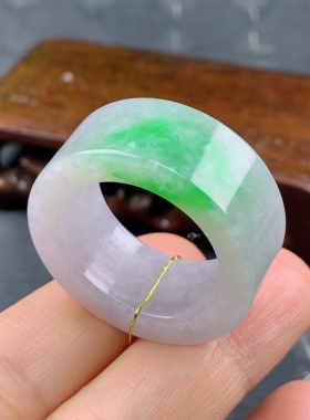 25-26号缅甸天然A货翡翠 T1117 内径21.4/12/4.5mm飘阳绿戒指扳指