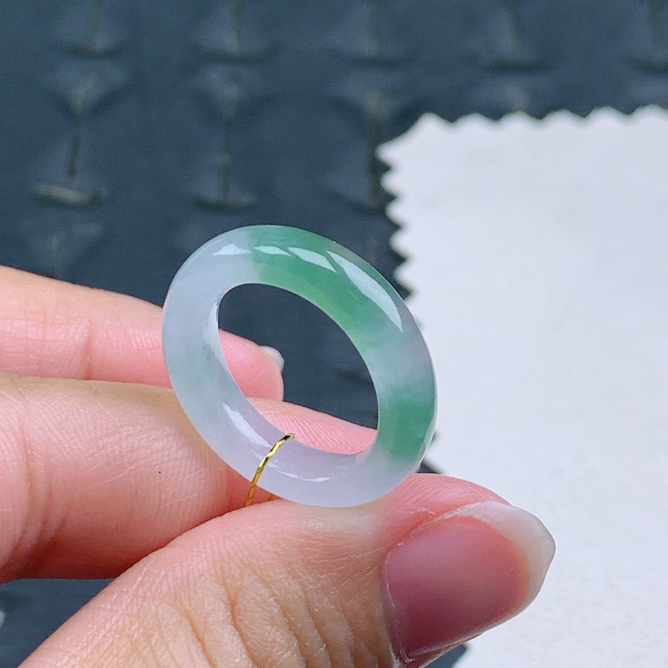 11号缅甸天然A货翡翠 T772 内径16/4.7/3.7mm 冰胶半山水飘绿戒指