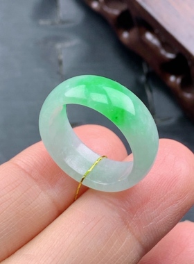 11.12号缅甸天然A货翡翠 T1039 内径16.4mm 冰阳半山水宽边戒指