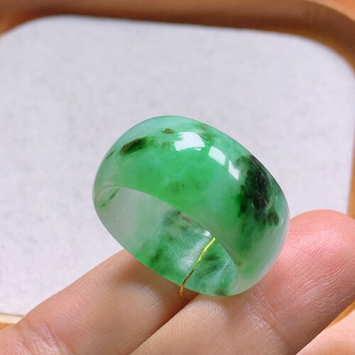 19-21号缅甸天然A货翡翠 T1144 内径19.1mm 飘绿戒指扳指轮胎