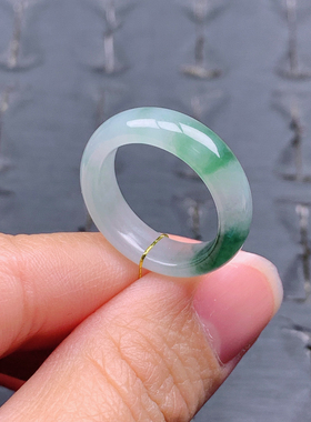 14号缅甸天然A货翡翠T606 内径17/5.7/3mm 冰胶绿花戒指素圈指环