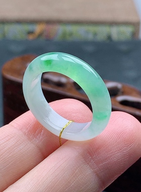 14号缅甸天然A货翡翠 T864 内径17.3/5.2/3mm 冰胶飘绿戒指半山水