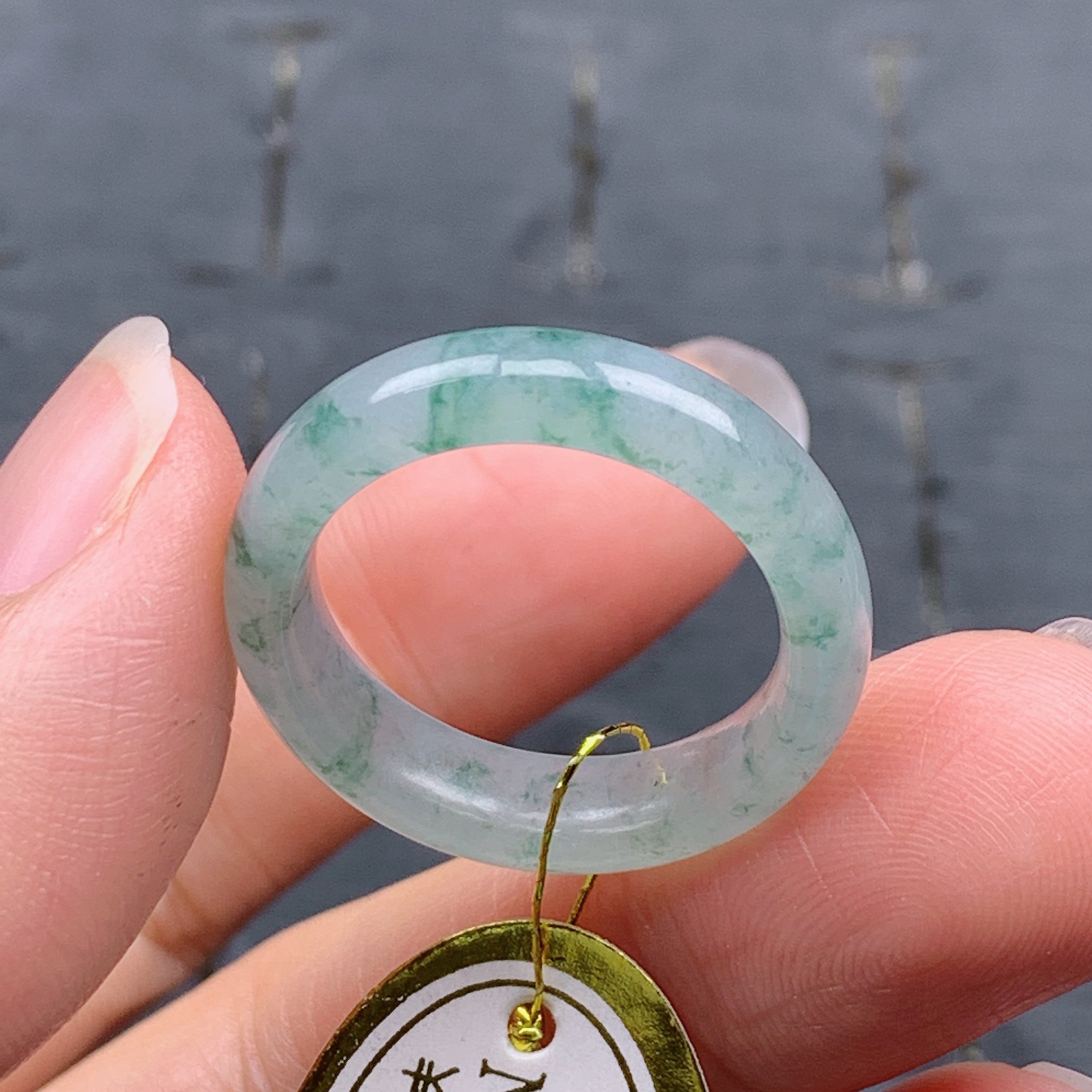 18号缅甸天然A货翡翠T643 内径18.4/5.2/3.2mm 冰飘花戒指指环