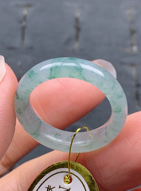 18号缅甸天然A货翡翠T643 内径18.4/5.2/3.2mm 冰飘花戒指指环